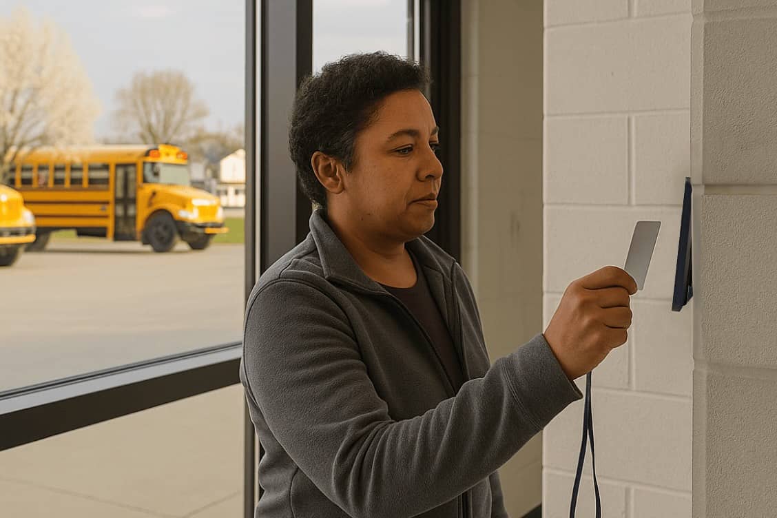 Bus driver clocking out for the day